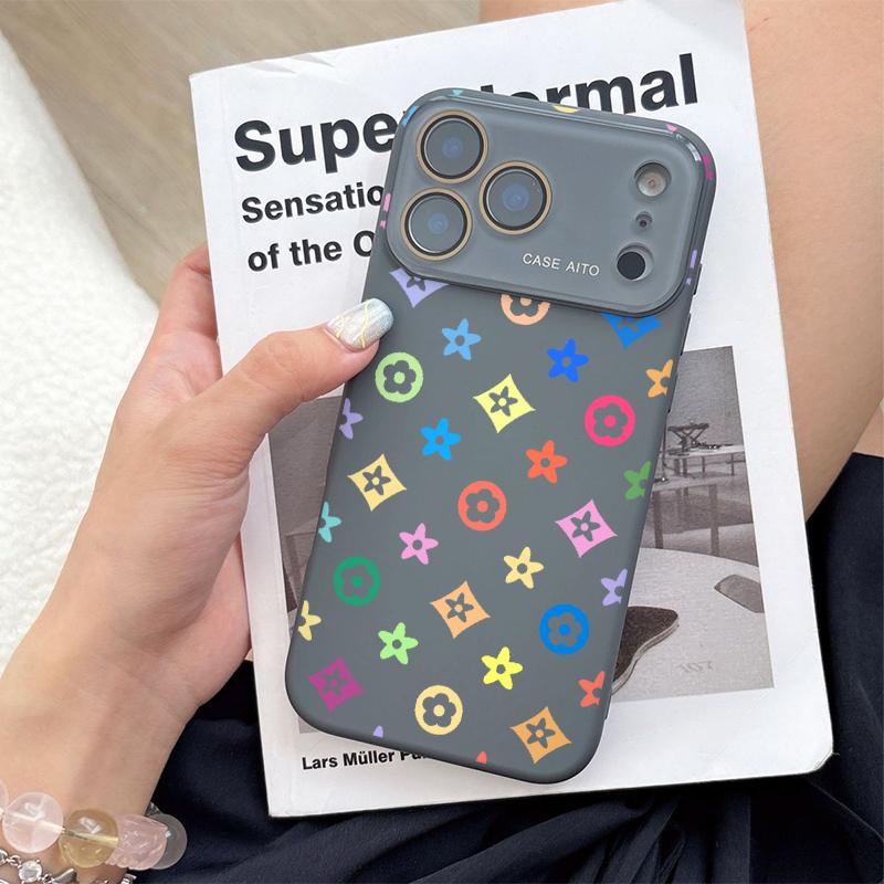 Trendy unique colorful Monogram Pattern Solid Color Phone Case with Ultra Skin friendly Touch, All Inclusive Lens Phone Case Suitable for Apple 17 16 15 14 13 12