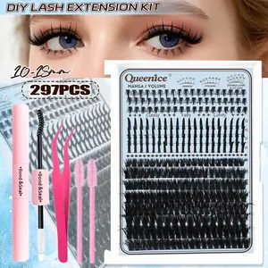297PCS Spiky lash cluster set, Eyelash extensions, Bottom+Spike+80D/100D individual lash clusters, 100D mink lower lash clusters, 13-19mm DIY spiky individual lashes, mink strip lash clusters