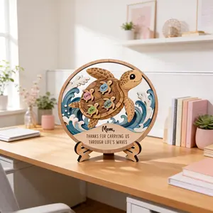 Personalized Wooden Sea Turtle Family Plaque, Unique Mom Gift, Turtle Lover Keepsake, Meaningful Mother’s Day Gift, Custom Family Name Sign