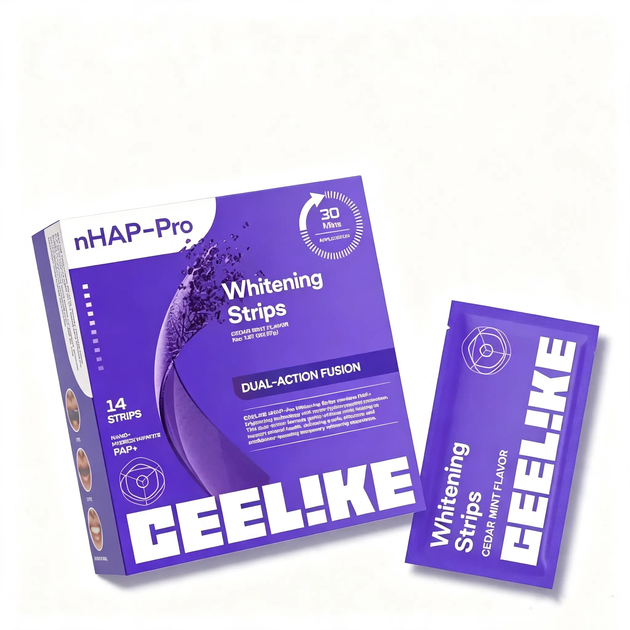 CEELIKE Purple Teeth Color‑Correcting Strips, Comes with Free Cheek Retractor, Nano‑Hydroxyapatite Formula, Peroxide‑Free, Gentle Non‑Irritating for Enamel and Sensitive Teeth