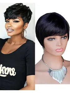 Pixie Short Straight Human Hair Wig, 100% Pure Human Hair, 4 Inches, Full Mechanism Cap, 65g, Fashionable and Comfortable Daily Wear Accessory, Straight Hair Wigs, Pixie Cut Wigs