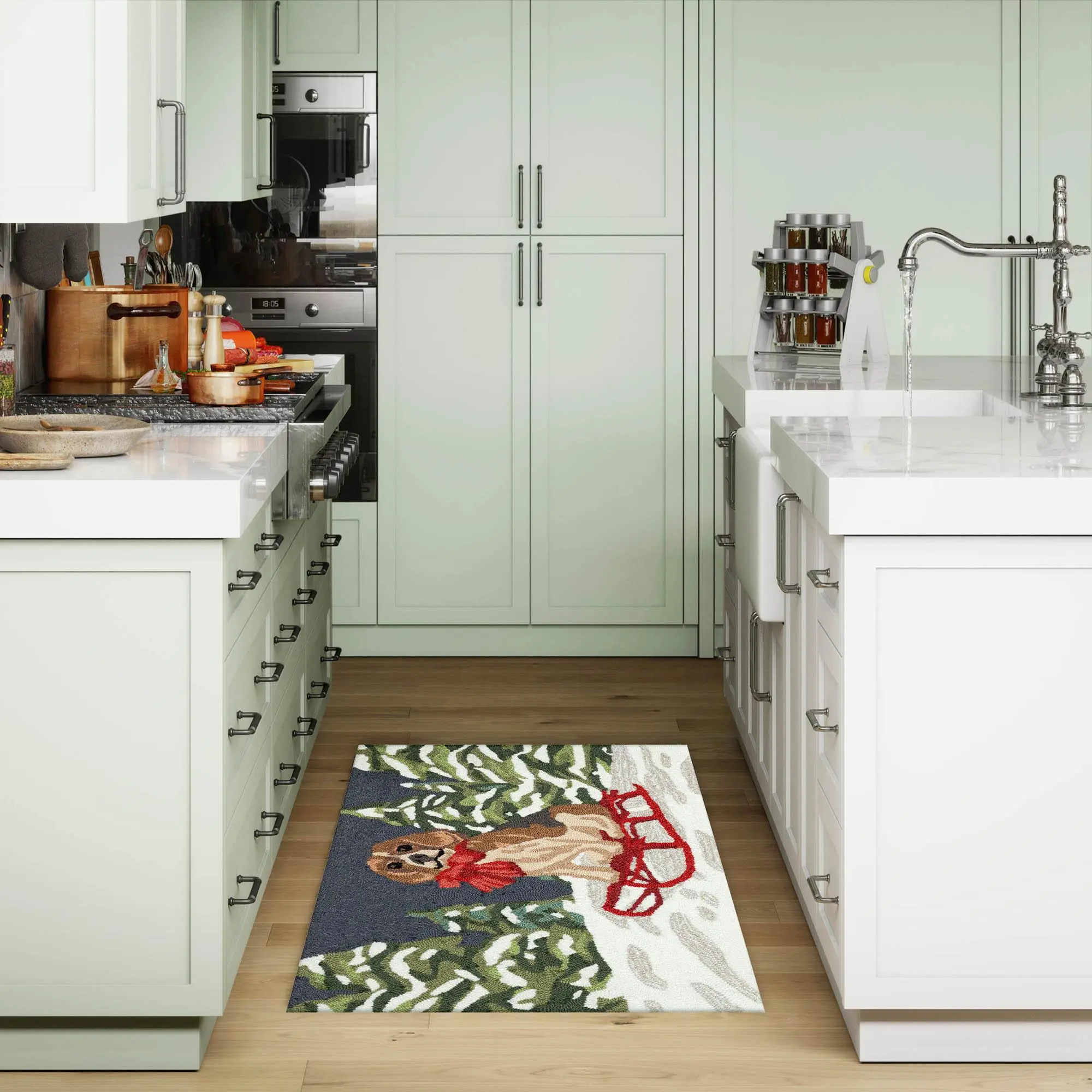 Lush Decor FRONTPORCH Hand Tufted Synthetic Blend Durable Indoor/Outdoor Area Rug - Transitional Winter Sled Dog & Beagles Design, Home Decorative Rugs, Kitchen Use