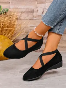 New Women's Wedge Heels, Pointed Toe Fashion Casual Shoes, Cross Elastic Band Design, Comfortable Rubber Sole, All Season Wear