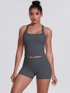 Women's Sports Suit, Sleeveless Vest Tight Shorts 2-piece Set, High Elasticity Slim Fit Sports Suit, Pilates Running & Fitness Suit 2-piece Set