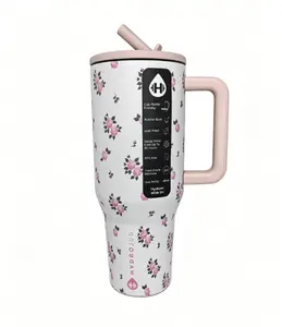 HydroJug 40oz Pink Rose Print Tumbler Leak-Proof Stainless Steel Travel Coffee Mug Insulated Thermos Mug Keeps Drinks Cold 24H Drinkware Flasks Portable Bottled Water Bottles day gift xmas