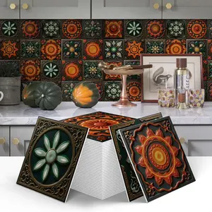 Self-Adhesive Art Tile Wallpaper, 12/24pcs Detachable Decals, 5.91x5.91 Inch, Easy-Clean for Cabinets & Laundry Rooms, Ideal for DIY Decorations