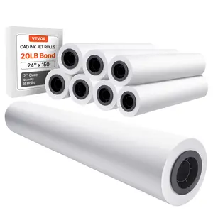 fathersdaygift VEVOR Wide Format Paper, 24 inx 150 ft Plotter Roll, 8 Rolls CAD Bond Rolls with 2 in Core, 20 LB Bond Paper Rolls, Ideal for CAD Drawings, Engineering Plans, GIS Maps, and Architectural Designs