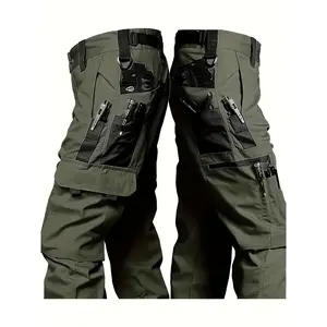 Men's Tactical Polyester Cargo Pants - Multi-Pocket, Regular Fit, Non-Stretch, Reinforced Stitching Utility Trousers, Heavy-Duty Rugged Sportswear, Athletic Casual Work Pants for Hiking, Camping