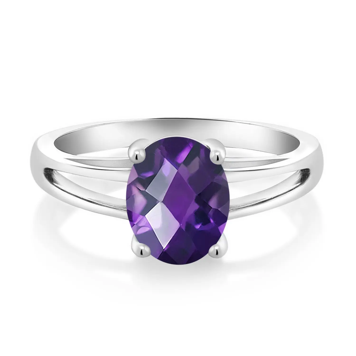 1.50 Ct Oval Checkerboard Purple Amethyst 925 Sterling Silver Solitaire Engagement Ring