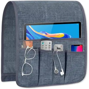 Armrest Remote Control Holder Caddy Gifts for Seniors Bed Caddy Tv Remote Holder with 5 Pockets for Key Glasses Phone Magazine Holders
