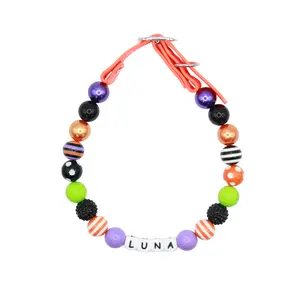 Anita's Stitches Custom Halloween Dog Collar Adjustable Beaded Name Collar with Rhinestone & Silicone Letters Handmade in the USA