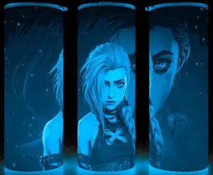 Glow in the Dark Jinx Arcane League of Legends Anime  Cup Mug Tumbler 20oz with Lid & Straw, Stainless Steel, Lightweight Design for Hydration - Reusable, Stylish