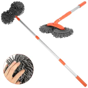 Car Wash Mop Brush with Long Handle 360 °   Rotating Car Wash Mop Retractable Car Detailing Mop Absorbent Microfiber Car Brush Mop Soft Bristle Double Head Scratch-Free for Car Window Home Cleaning