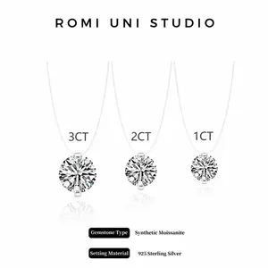 【#A004 TODAY ONLY 】Invisible 1-3CT VVS Moissanite Necklace, 925 Sterling Silver Clear Nylon Thread Hidden Necklace, Unisex Wedding Birthday Mother's Day Jewelry Gift for Men Women