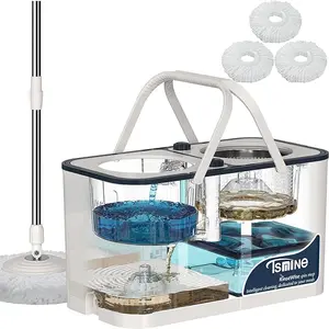 Mop and Bucket,4-Chamber Spin Mop and Bucket with Wringer Set Separate Clean and Dirty Water,Hardwood Floor Mop Household Cleaning Tools with 3/6/10 Microfiber Replacement Head Refill Pet