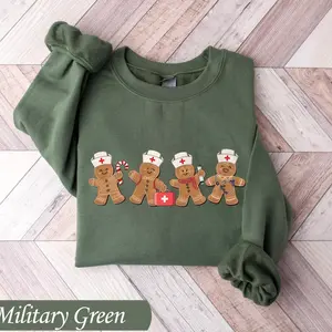 Christmas Gingerbread Sweatshirt, Nurse Holiday Crewneck, Festive Medical Gift 0DQ