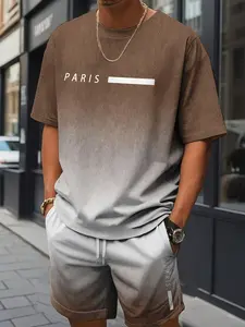 Men's Gradient Fashion Casual Classic Short Sleeve T-Shirt + Shorts Outfit Set, All-Over Print, Fitted, Regular Length, All Seasons, Menswear
