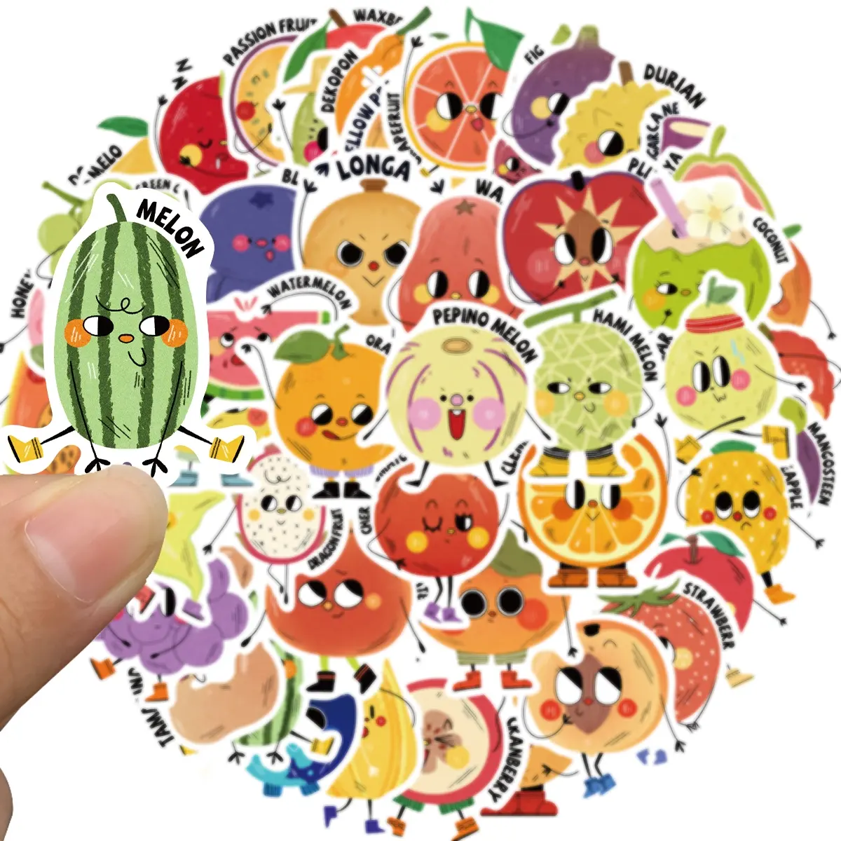 Cartoon Fruits Stickers, 50PCs Pack Cute Vegetable Stickers for Laptop, Hydro Flask, Water Bottle, Vinyl Decals for Kids as Goodies Bag Stuffs Gifts DIY Rewards(Cute Fruits)