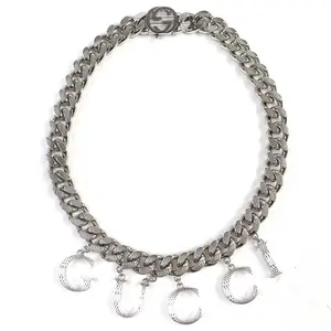 Pre-owned GUCCI Sterling Silver 925 (Ag925) Small Leather Goods Script Logo Interlocking G Necklace Accessories