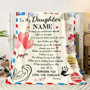 1Pc Customizable "To My Daughter" Floral & Heart Design Flannel Throw Blanket - Lightweight, Soft & Warm Portable Blanket For Sofa, Travel, Camping, Living Room, Office, Couch, Chair, And Bed, Blanket For Bed