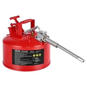 【FathersDayGift】VEVOR Safety Gas Can, 2.5 Gallon Type II Red Safety Can for Gasoline with Stainless Steel Flame Arrester, Self-Closing Lid & Flexible Metal Spout, Carbon Steel Flammable Storage with Ergonomic Handle