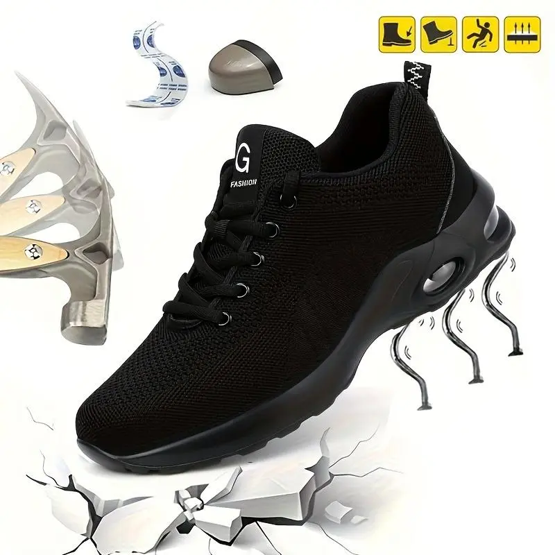 Men’s steel toe safety work boots, impact resistant, puncture resistant, lightweight cushioning, non-slip, wear-resistant, for construction sites and outdoor work