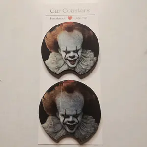 Horror Clown Car Coasters Handmade with Love Set of 2 Size 2.75 Unique Design for Your Collection