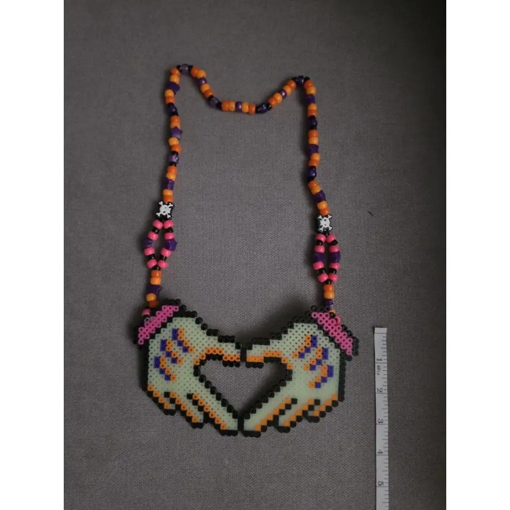Heart Hands Perler Handmade Beaded Necklace with Heart Design in Vibrant Colors and Unique Beadwork