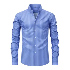 Men's 4-Way Stretch Digital Print Shirt Wrinkle-Resistant Business Casual Long Sleeve with Architect Collar Shell Buttons S-XXXL Breathable Polyester Fabric Minimalist Striped Tops for Office Use - Menswear