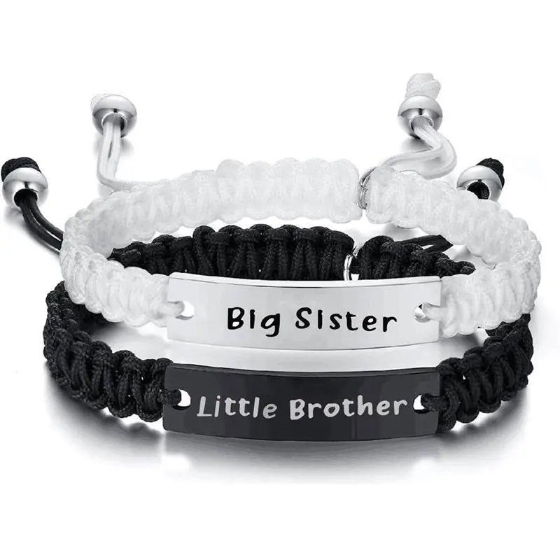 2-Piece Brother-Sister Bracelet Combination Set, Handmade Black & White Braided Rope Couple Bracelets, Daily Wear Family Jewelry Gifts, Couple Bracelet Set