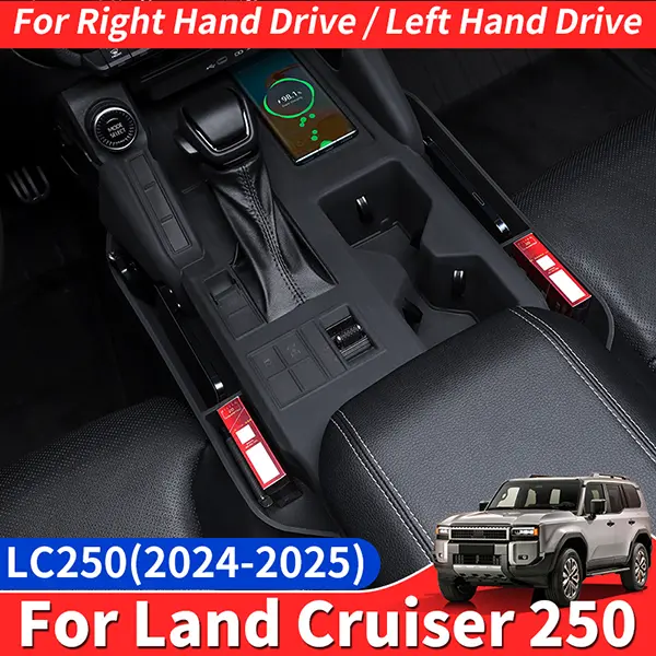 Silicone Central Control Seat Gap Storage Box with Button, Wireless Charging Pad, Water Cup Mat for 2024-2026 Toyota Land Cruiser 250/1958 Prado LC250, Pressure-Resistant, Precise-Fit Vehicle Interior Stowing Accessory, Button Protection, Central Console
