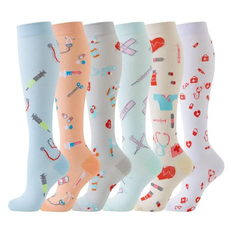 Women's Compression Calf Socks (6 Pairs) - Floral Knee-High Activewear Athletic Socks, Quick-Drying, Breathable, Moisture-Wicking, Durable Support for Running & Recovery, Athletic Sock Tubesocks