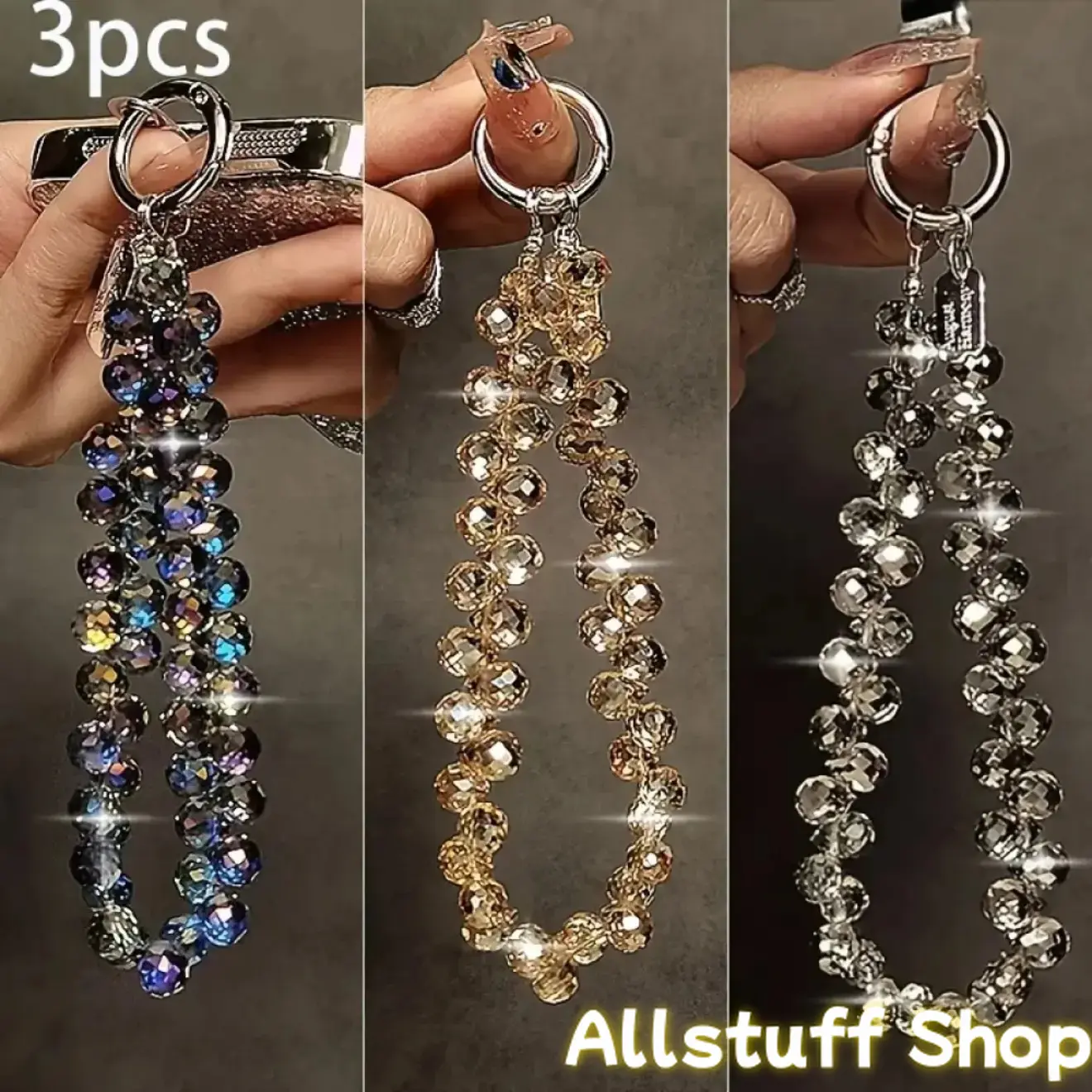 3-Pack Phone Lanyards, Mixed Color Luxury Rhinestone Chain Strap for Women, Durable & Detachable Phone Charm for Parties, Smartphone, Keys