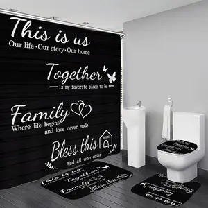 1/4pcs Black Home Minimalist Shower Curtain Set, includes non-slip mat, U-shaped rug, and toilet seat cover. Perfect for bathroom decoration, partitioning, and beautifying the space. Comes with 12 shower curtain hooks. Shower Essentials