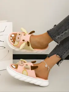 Cute Cow Print Indoor Outdoor Slippers, Comfortable Couple Design, Non-Slip Thick Sole, Fashionable All-Season Wear, House Slippers