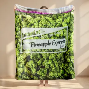 Dank Weed Printed Flannel Throw Blanket, Pineapple Express Design, Warm Soft Comfortable, Ideal Gift for All Seasons