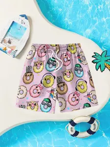 Boys' Blue Striped Printed Beach Pants, Quick-Dry Adjustable Drawstring Shorts, Summer Swimwear for Pool & Ocean Play, Casual Wear