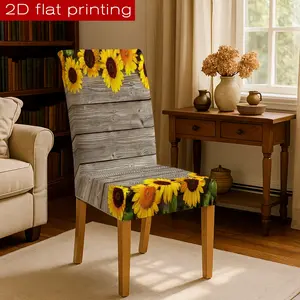 1Pc/2/4/6 pcs Digital printed pattern elastic Dining Chair Cover of sunflower, removable and reusable, suitable for home decoration, holiday layout, formal settings and other scenes, Stretch Chair Slipcovers