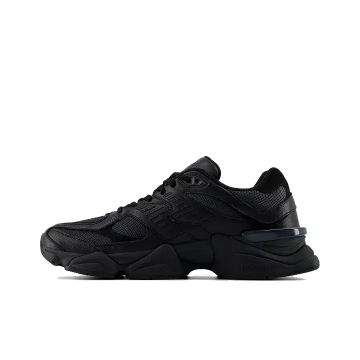 Full Black Retro Chunky Sneakers, Suede Mesh Upper, Thick Cushion Walking Sole