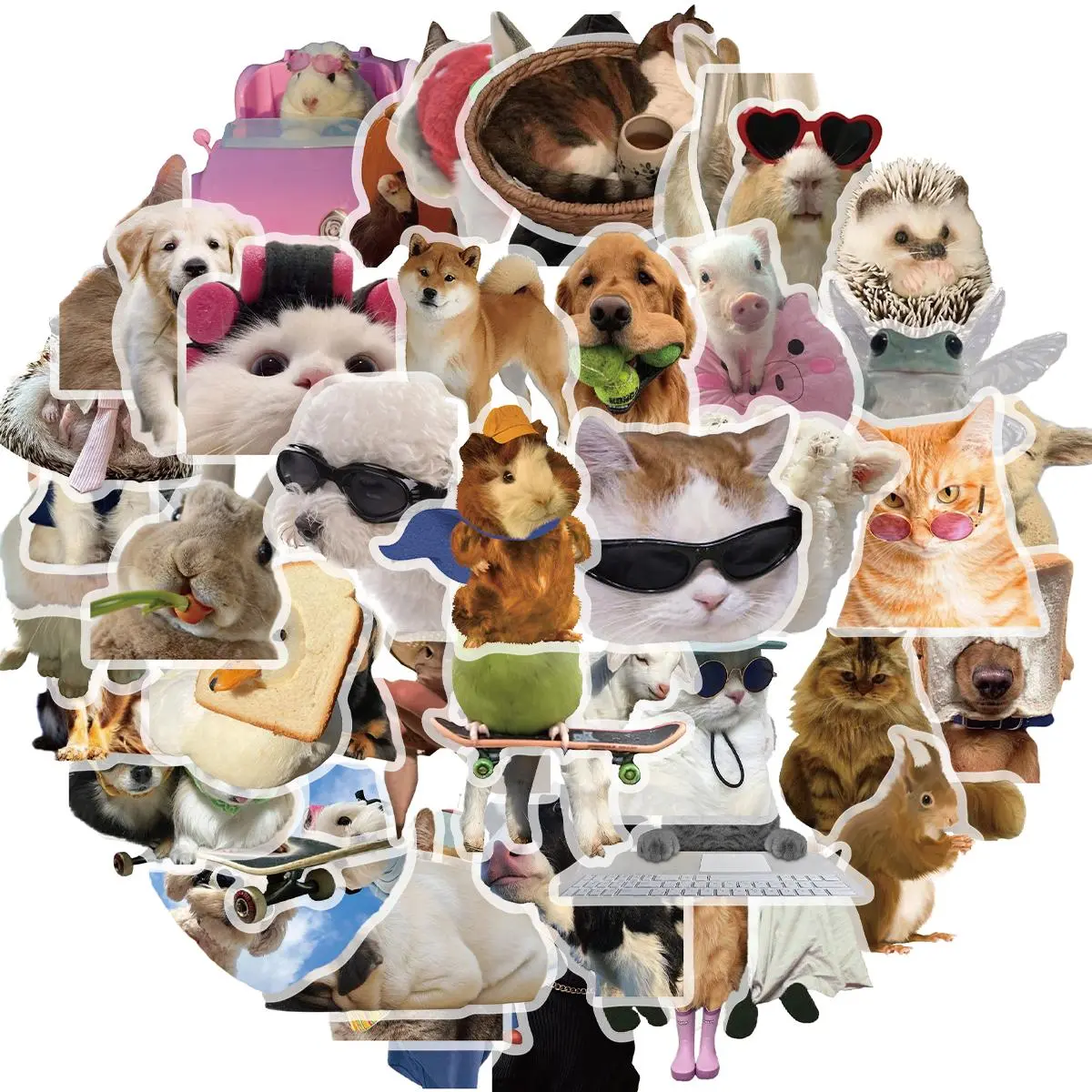 Cute Cat and Dog Pattern Sticker, 50pcs/set Waterproof Self Adhesive Decor Paper, Decor Sticker for Gift Greeting Card Water Bottle Laptop Phone