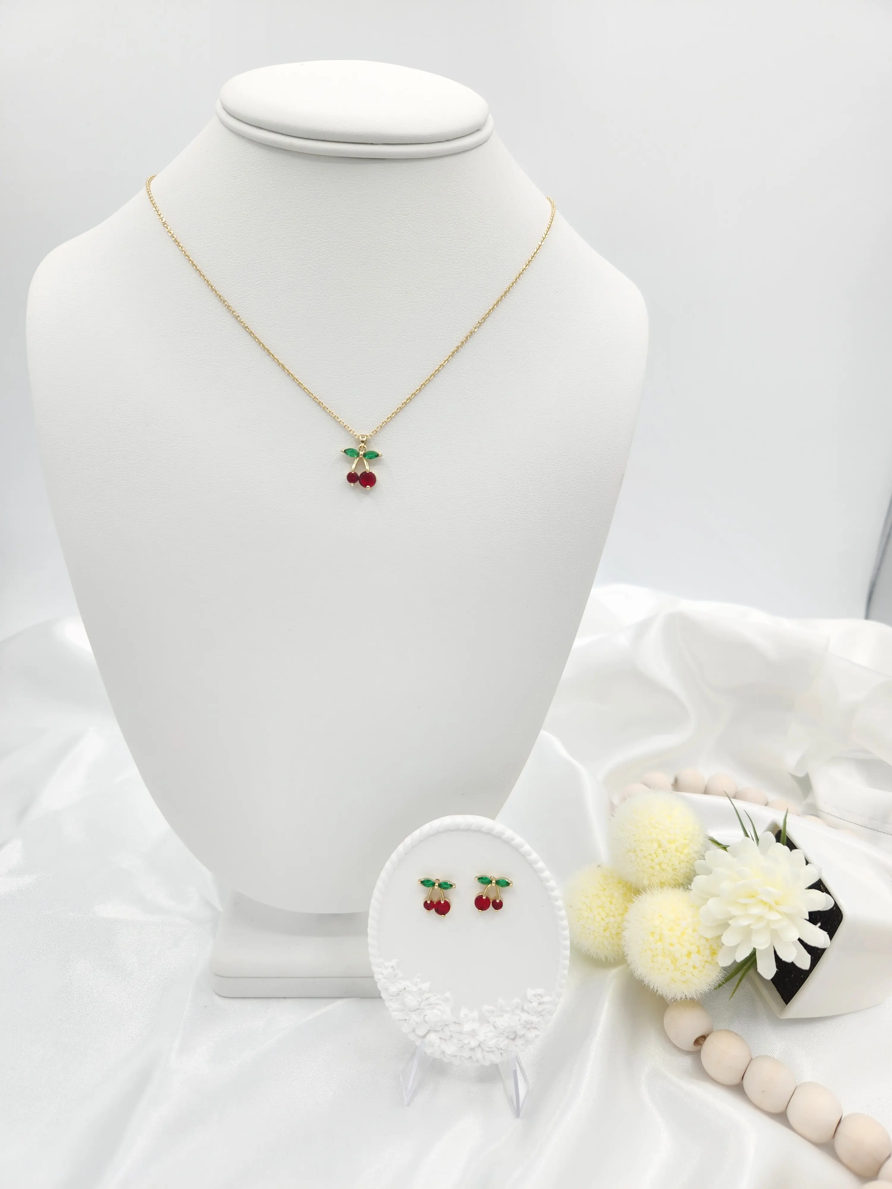 14k gold plated cherry necklace and earring set 14k gold plated cherry necklace and earring set