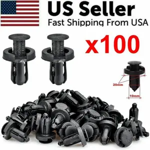 100 Pcs Bumper Clips 10mm Hood Fender Push Rivets Retainer Fasteners for Honda