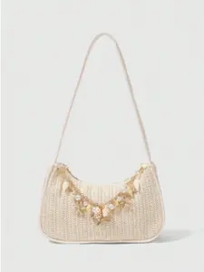 Niche design fashionable, casual and versatile woven shell bag, pearl chain crossbody small square bag, beach style shell and pearl decorated handbag, suitable for daily travel, shopping, dating and vacation, etc., Trendy Crossbody Bag, Elegant Bags