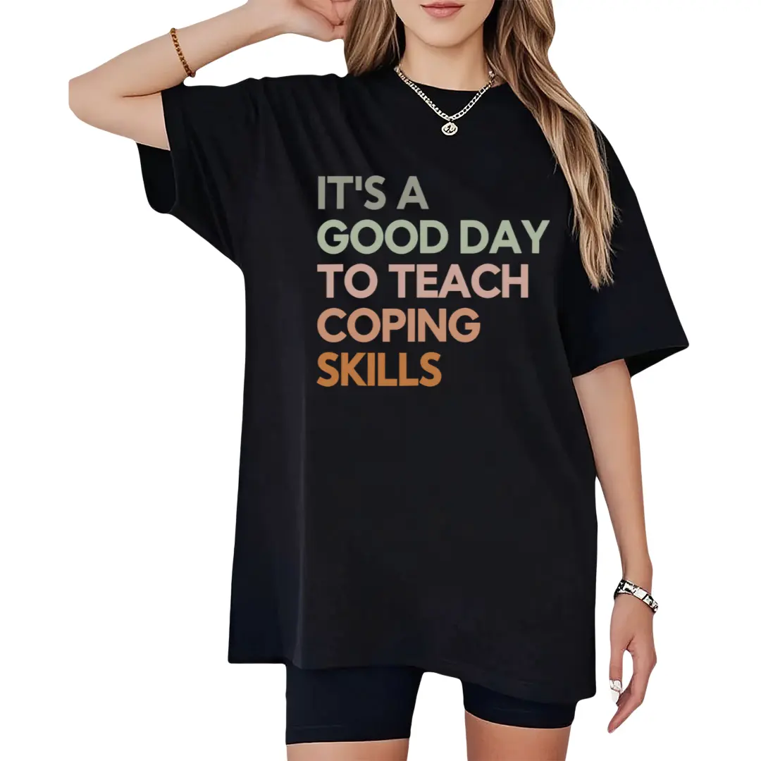 Women's 100% "It's A Good Day to Teach Coping Skills" T-Shirt - Soft Breathable Crew Neck Tee Suitable for Counselors, Mental Health Awareness Gift, Educator Apparel, Therapist Outfits, Casual Attire for & Sessions