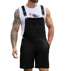 Yuanbang Summer Stretchy Denim Overalls for Men Jean Shorts Sleeveless Jumpsuit Work Bib Coveralls with Zipper Outdoor Wear BBQ Casual Fall Beach Menswear