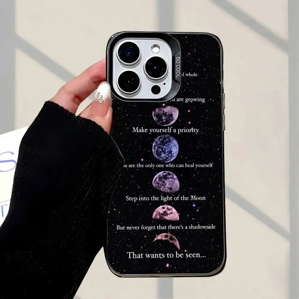 TPU Plastic Smartphone Case for iPhone 7,8,11,12,13,14,15,16,17 Pro Max - Moon Pattern, Healing Message, Non-Slip Business Style Protective Accessory, Ideal Holiday Gift