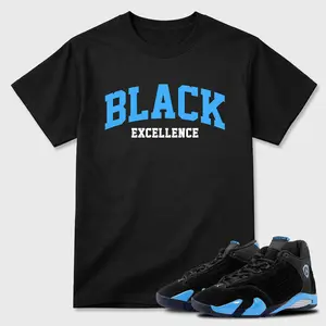 Unisex T-shirt To Match Sneakers Jordan 14 Black & University Blue - Varsity Black Excellence. 100% Cotton for Casual Wear. Comfortable Summer Unisex T-Shirt to match Jordan Sneaker. Streetwear Style. urban outfitters
