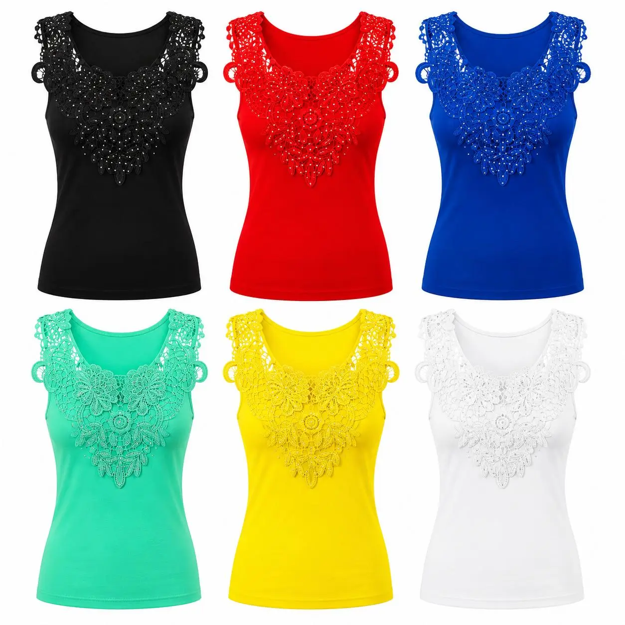 (GZ-7) Women's 6-Pack Lace Racerback Sleeveless Off-Shoulder Camisole Tanks, Comfortable Stretchy Stylish Women's Wear for Everyday Use, 1-Size Floral Design