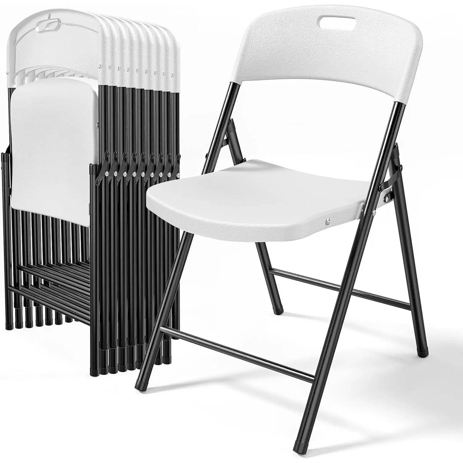 Karlhome 2/4/6/10 Pack White Plastic Folding Chairs, Portable Seat with Sturdy Steel Frame for Indoor & Outdoor Use, Perfect for Banquet, Party, Wedding, Office, and Camping,summerwins,father'sdaygifts,campingessentials,campinggear
