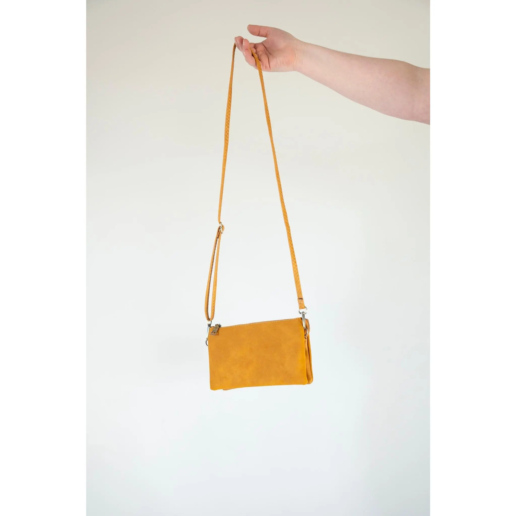 Women's Casual Purse in Mustard Faux Suede, Convertible Crossbody Clutch with Multiple Pockets & Adjustable Shoulder Strap, Adjustable Crossbody Shoulder, Handbag Shoulder Purse